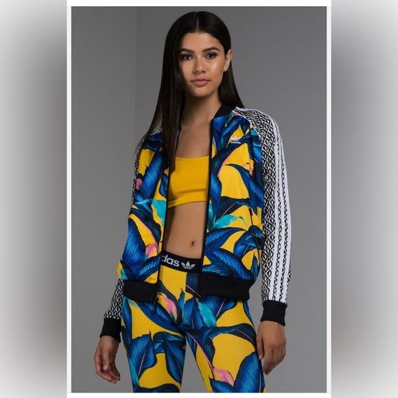 Adidas Originals Palm Leaf Superstar Track Jacket Blue Yellow Farm Size Medium - Picture 2 of 10